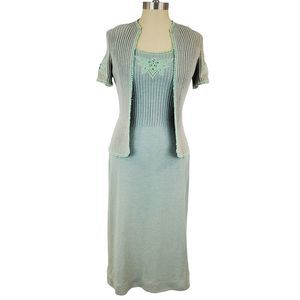 Vintage Howard Lawrence For Maisonette Knit Midi Dress 2 piece Set Green Sz S/ M